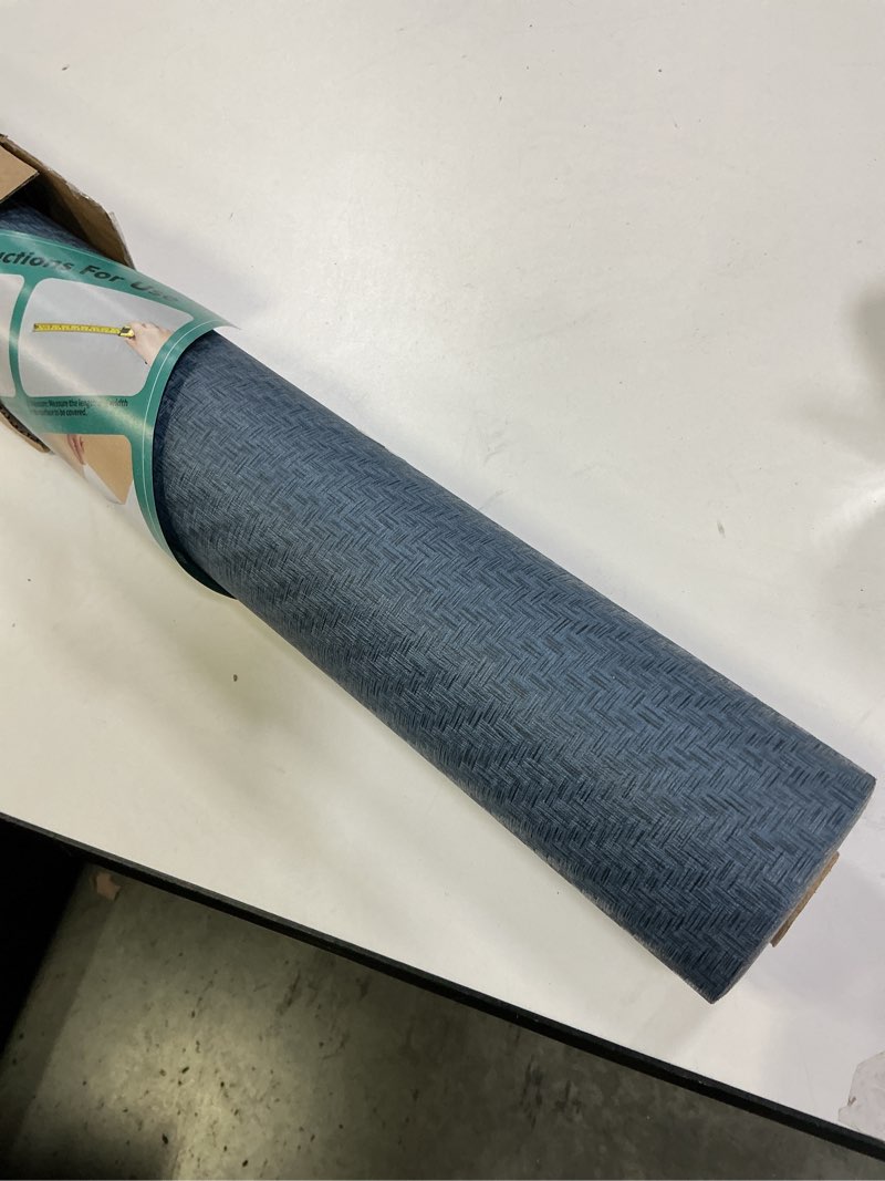 Condition photo showing New/Like New for Haimin Fabric Wallpaper Textured Contact Paper (24in X 393in) Navy Blue Grasscloth Wallpaper Peel and Stick Faux Linen Wall Paper Self-Adhesive Vinyl Looks Like Woven Straw