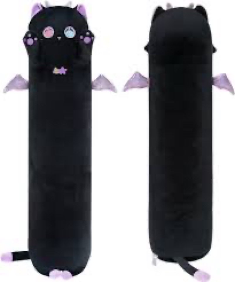 36” Long Cat Body Pillow Plush, Cute Big Black Cat Stuffed Animals, Giant Kitty Squishy Soft Plushie