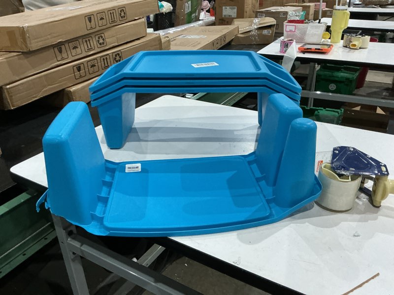 Condition photo showing As Is for mind reader kids lap desk, activity tray, drawing, stackable, portable, plastic, 22.25" l x 10.75" w x 8.5" h, blue