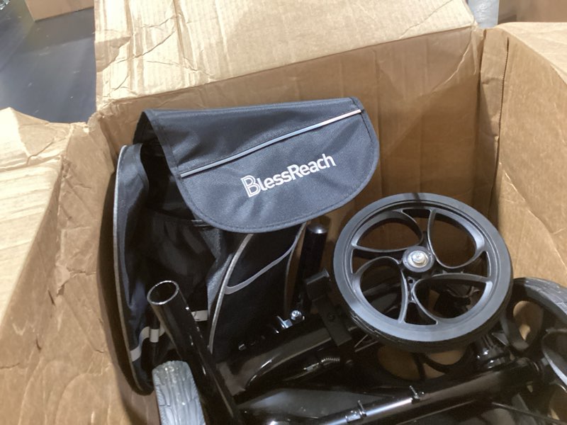 Condition photo showing Good Condition for blessreach steerable knee walker deluxe medical scooter for foot injuries compact crutches, with dual rear on-wheel brake and shock absorption under the knee pad, black