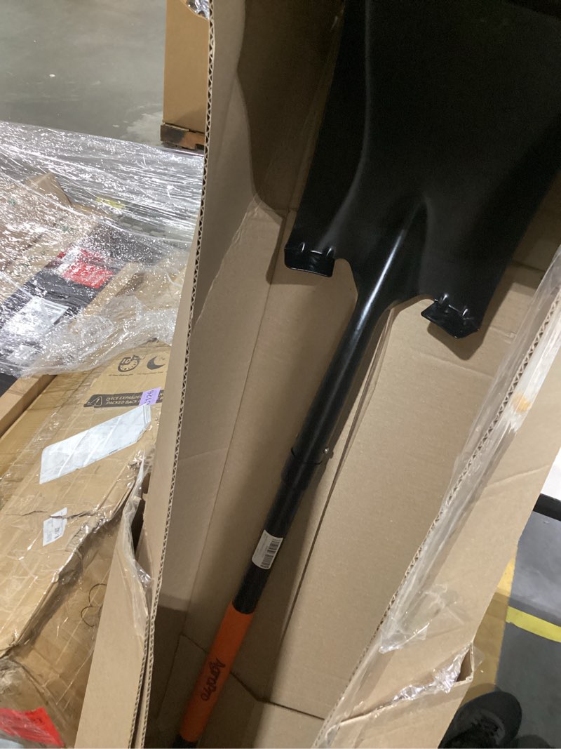 Condition photo showing Good Condition for square shovel for digging, heavy duty metal shovel with long fiberglass handle, 58-inch flat garden shovel for transfer soil, sand, gravel, landscaping