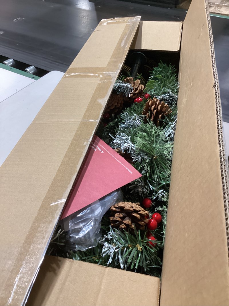 Condition photo showing Good Condition for 2 Set 4Ft Snowy Outdoor Christmas Entrance Tree with Timer 60 Warm Lights Battery Operated,120 Branches Tips,14 Eucalyptus,13 Smoky Pine Bristle Leaves,10 Pine Cones,9 Red Berries for Porch Front Door 4 Ft Snowy Potted Tree