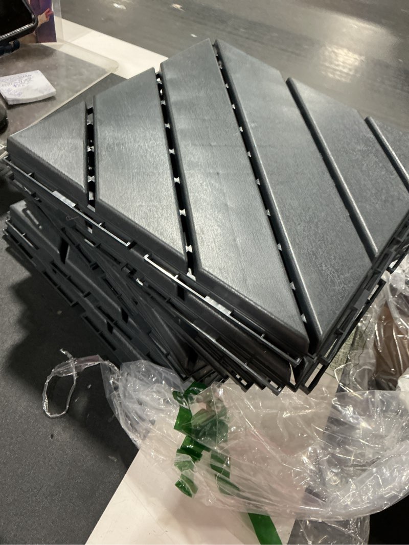 Condition photo showing Good Condition for vancastle 9 pack interlocking deck tiles, 12"x12" patio pavers, heavy duty plastic outdoor flooring with drainage, waterproof non-slip snap-together tiles for balcony, poolside, garage, dark grey 12"x12" dark gray 9