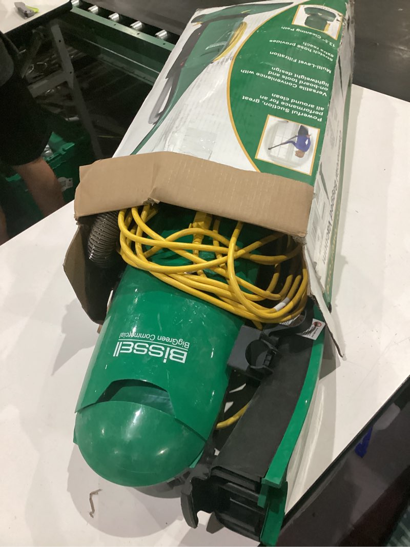 Condition photo showing As Is for bissell biggreen commercial powerforce bagged lightweight, upright, industrial, vacuum cleaner, bgu1451t