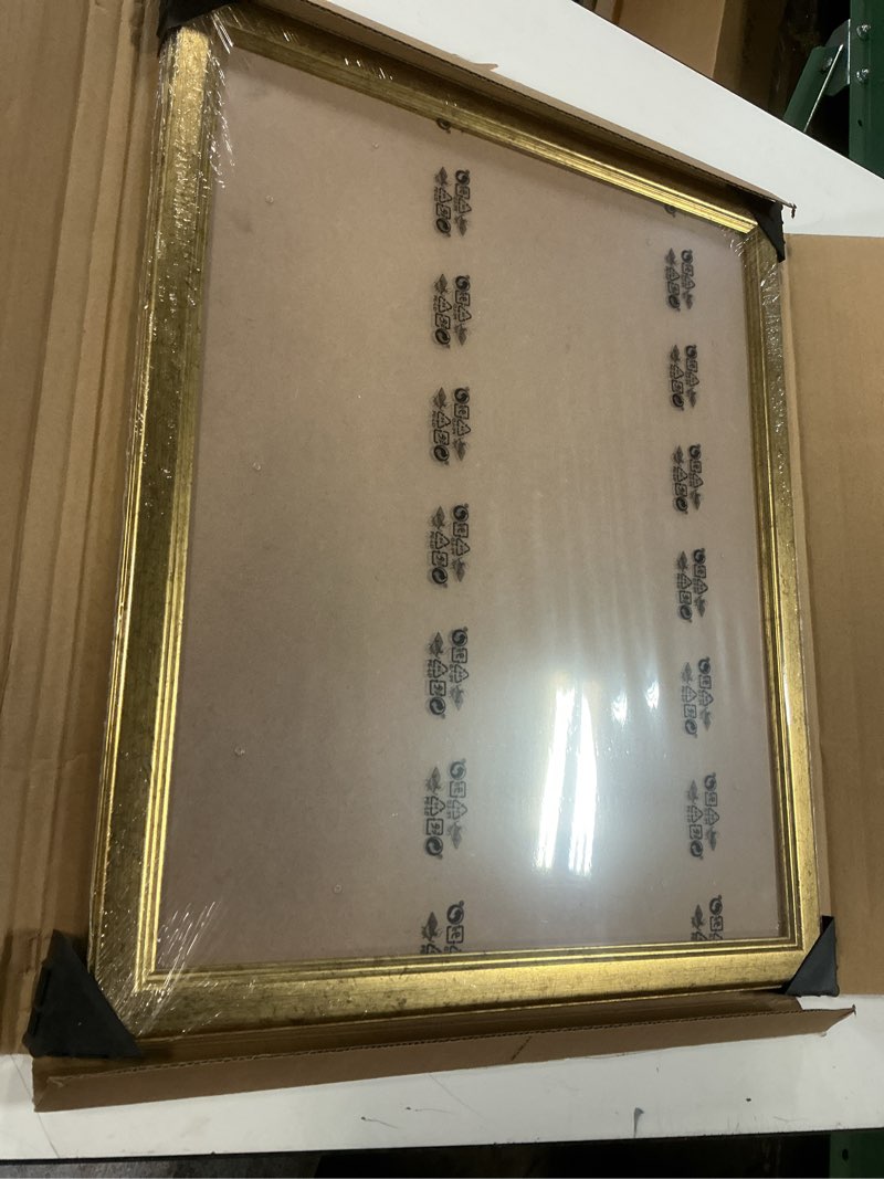 Condition photo showing Good Condition for 16x20 wood frame gold, ornate natural 20x16in picture poster frame, modern golden 16 x 20inch gallery wall photo frame with hd plexiglass, horizontal vertical wall mounting display 1pcs gold 16x20