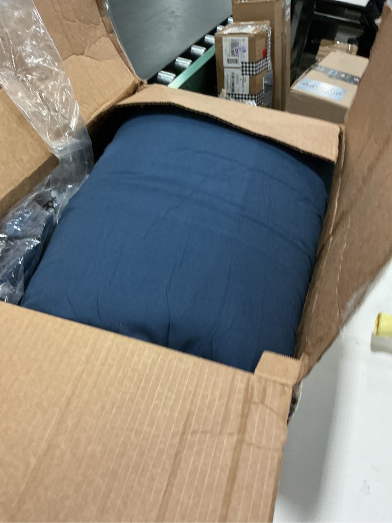 Condition photo showing As Is for Bedsure King Size Comforter Set - Bedding Sets King 7 Pieces, Pintuck Bed in a Bag Navy Blue Bed Set with Comforter, Sheets, Pillowcases & Shams King 09 - Navy