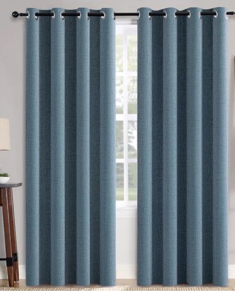 textured cotton room darkening curtain, 48x84, blue 1 panel