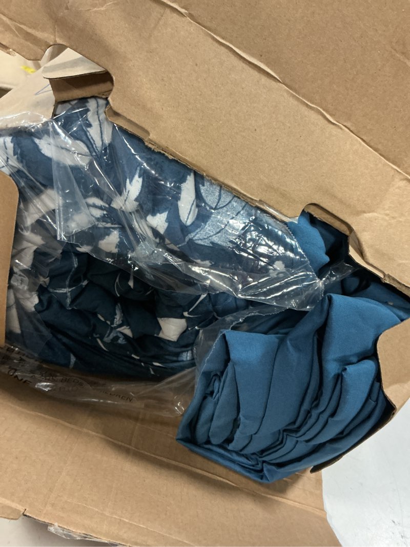 Condition photo showing As Is for Bedsure King Size Comforter Set - 7 Pieces Floral Navy Soft Bedding Sets, King Bed in a Bag with Botanical Flowers Comforter, Sheets, Pillowcases & Shams 05 - Navy Floral King