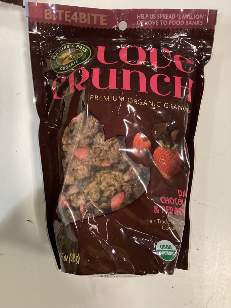 Condition photo showing New/Like New for Love Crunch Organic Dark Chocolate and Red Berries Granola, Non-GMO, Fair Trade, by Nature's Path, 11.5 Ounce(Pack of 1) (best before 01/19/2026)