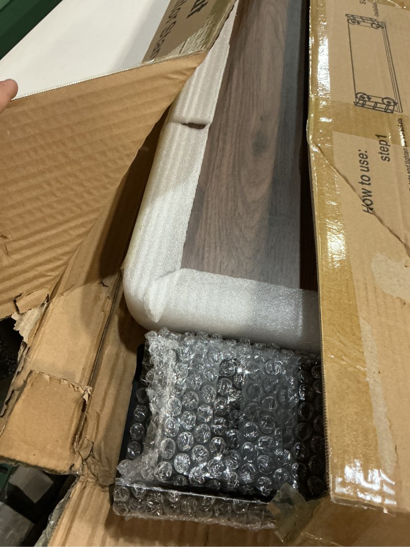 Condition photo showing Good Condition for Dual Monitor Stand Riser, 39 Inch Large Wood Monitor Stands for 2 Monitors, Desk Monitor Riser for Computer/Laptop/Printer/TV, Stand Riser up to 220 lbs Black Walnut 39.4in