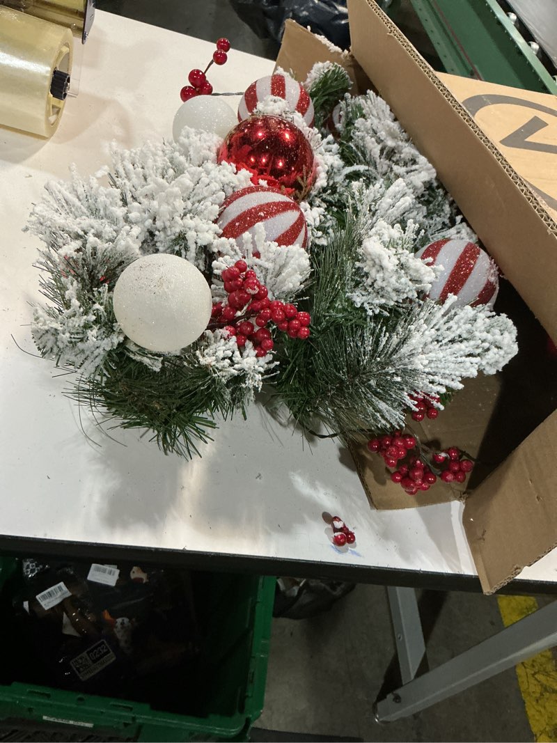 Condition photo showing As Is for pre-lit artificial christmas wreath 24inch, christmas door decorations wreath with 50led warm lights