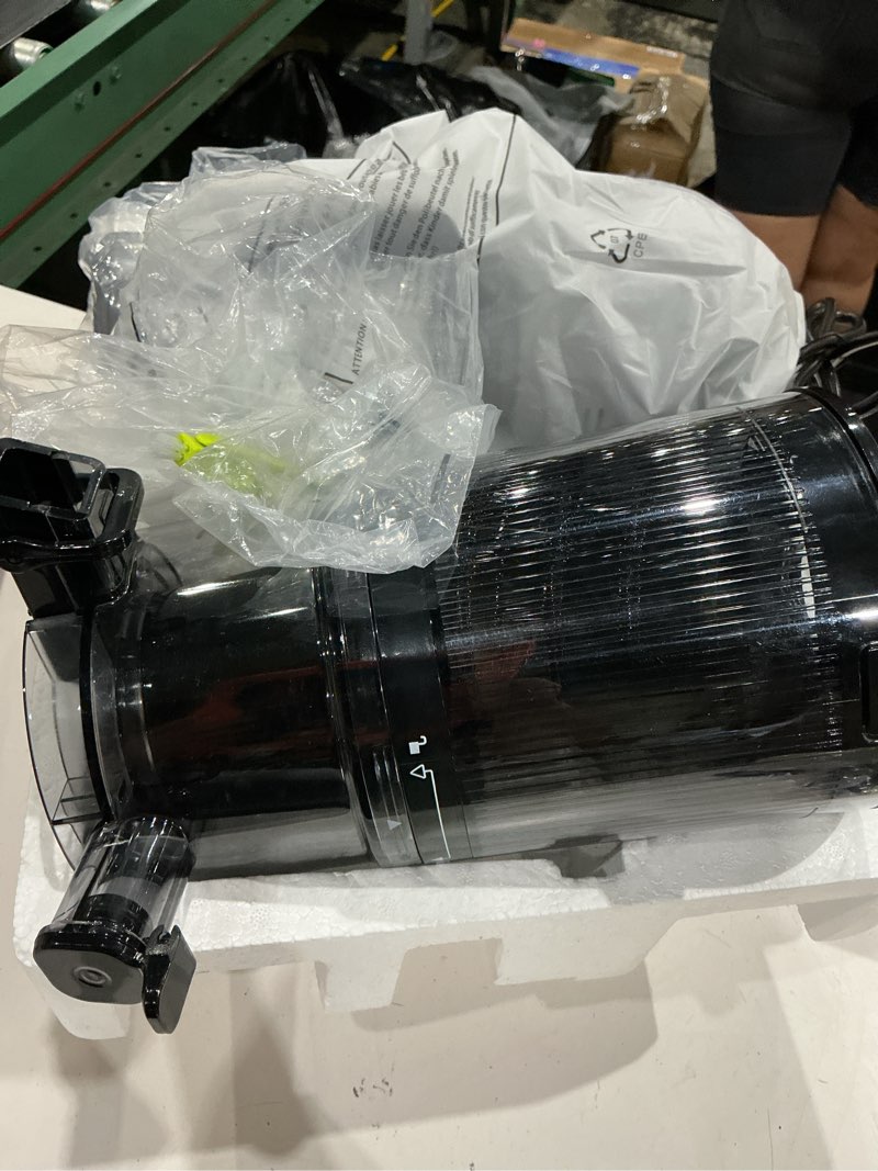Condition photo showing As Is for canoly c16 cold press juicer, 6" extra wide feed chute, 3-in-1 strainers (juice & sorbet & nut milk), powerful ac brushless motor, self precut system, juicer machines with bpa-free (space gray)