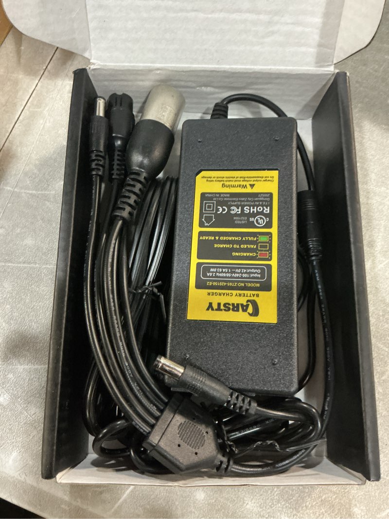 Condition photo showing New/Like New for carsty 42v hoverboard charger, universal 5-in-1 electric scooter charger | ul-certified 1.5a fast charging.fits jetson, segway, gotrax.