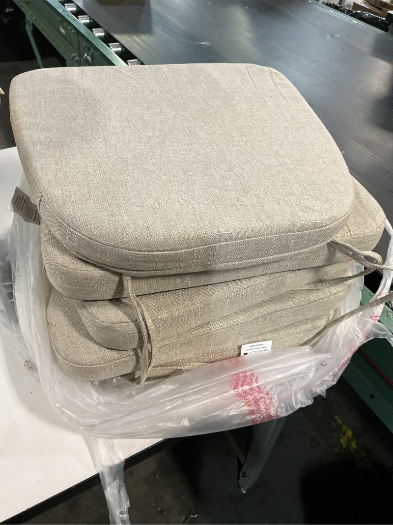 Condition photo showing Good Condition for Chair Cushions for Dining Chairs Set of 4, Non Slip Kitchen Chair Pads, 17" x 16" x 2", Indoor Dining Chair Cushions with Ties, D-Shaped Seat Cushions for Kitchen Chairs, Beige Beige 4 Pack