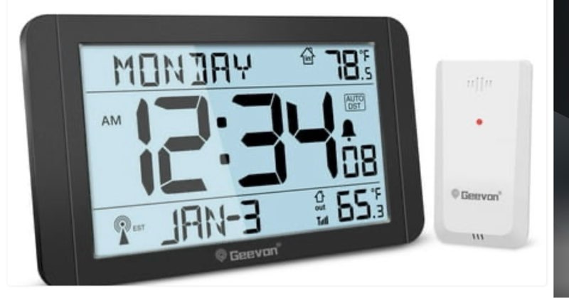geevon 10.8   atomic clock with indoor outdoor temperature  large display digital wall clock with wireless sensor  for bedroom  office  kitchen  living room  easy for seniors to read