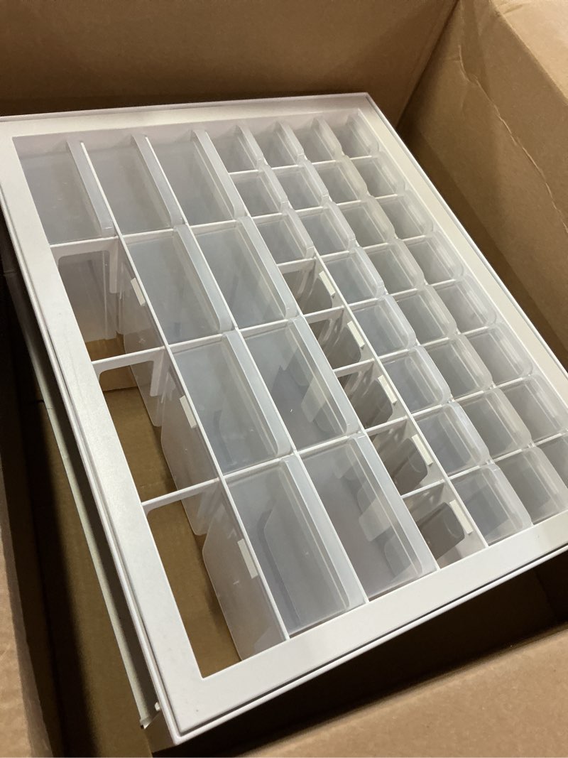 Condition photo showing As Is for iris usa 44-drawer small parts organizer, made in usa, storage drawers for beads, crafts, building bricks, screws, nuts, bolts, electronics, hardware, stackable garage storage cabinet, white white 44 drawer