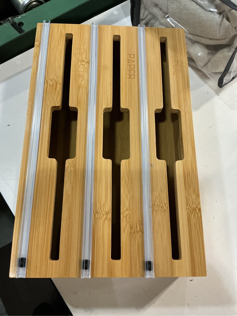 Condition photo showing Good Condition for honey can do 3-in-1 bamboo food wrap organizer with safety cutter | plastic, wax, paper and foil holder kch-09858 natural