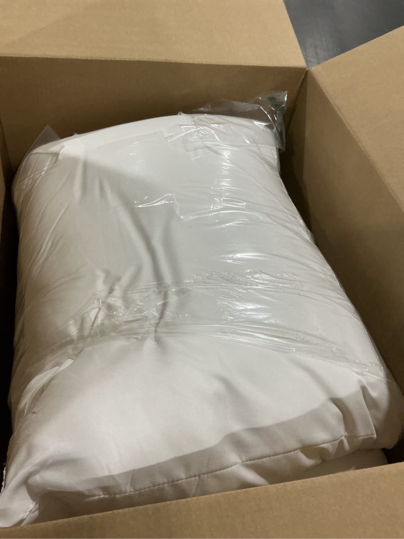 Condition photo showing As Is for Amazon Basics Down Alternative Pillows for Stomach and Back Sleepers, Soft Density, Standard, Pack of 2, White, 26 in L x 20 in W Standard (Pack of 2) Soft Pillow