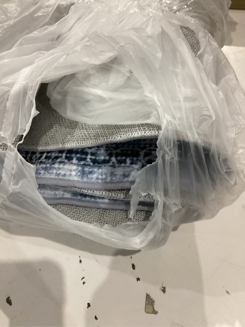 Condition photo showing As Is for 6' round washable rug for entryway, blue soft printed area rug, non-slip kitchen rugs, low-pile medallion indoor door mat, small farmhouse carpet for entrance kitchen foyer bedside blue white 6' (round)