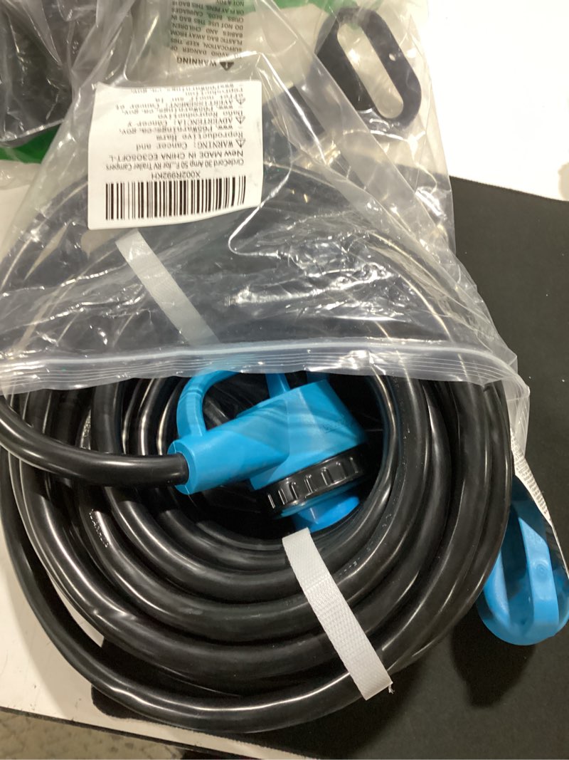 Condition photo showing New/Like New for circlecord 30 amp 50 feet rv power cord twist locking, heavy duty 10 gauge 3 wireâ stw pure copper wire with grip handle, tt-30p to l5-30r with cord organizer for rv trailer campers