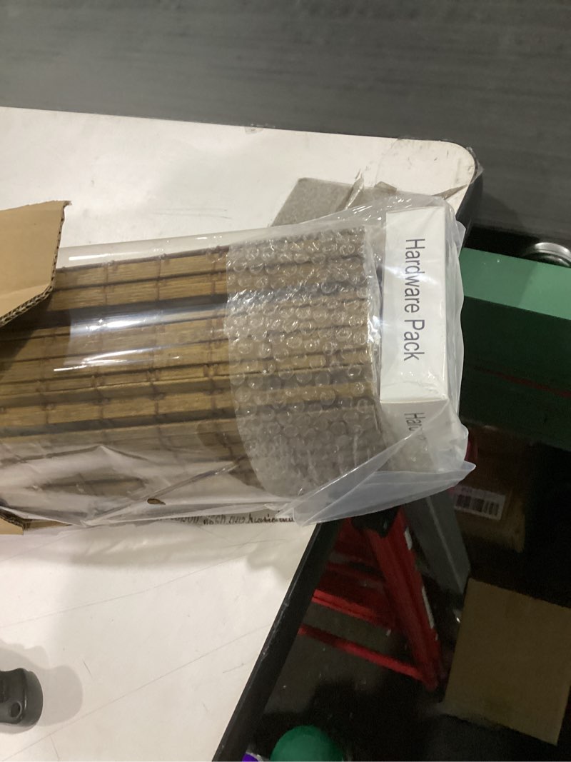 Condition photo showing New/Like New for LazBlinds Cordless Bamboo Roman Shades, Privacy Blinds for Interior Windows, Room Darkening Roll Up Bamboo Blinds for Home & Patio, 33.5" W x 64" H, Highfield Teak Pricacy - Highfield Teak 33 1/2" W x 64" H