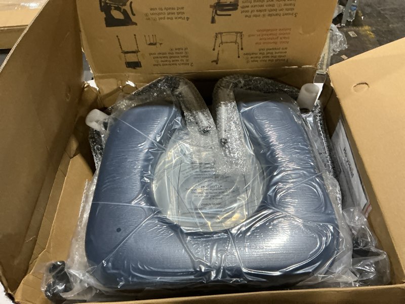 Condition photo showing Good Condition for Drop Arm Bedside Commode, Commode Toilet with Padded Seat and Backrest, 300lbs Capacity, 6.3QT Removable Bucket and Splash Guard, Adjustable Height Portable Toilet for Adults, Blue