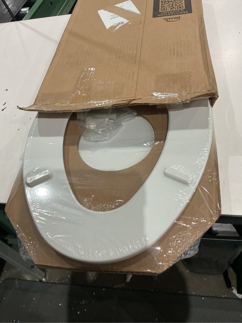 Condition photo showing New/Like New for mayfair linden slow close toilet seat, non slip heavy duty wood, easy install, elongated, white