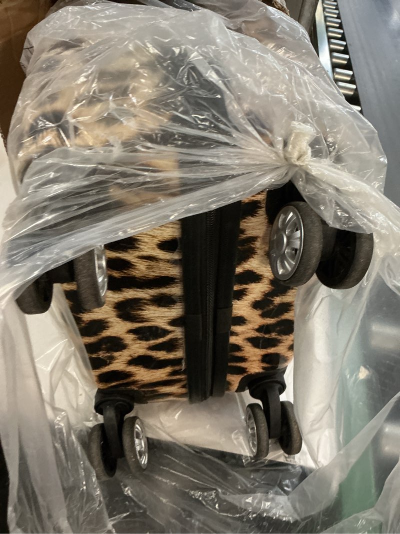 Condition photo showing As Is for Rockland Safari Hardside Spinner Wheel Luggage, Leopard, Carry-On 20-Inch Carry-On 20" LEOPARD