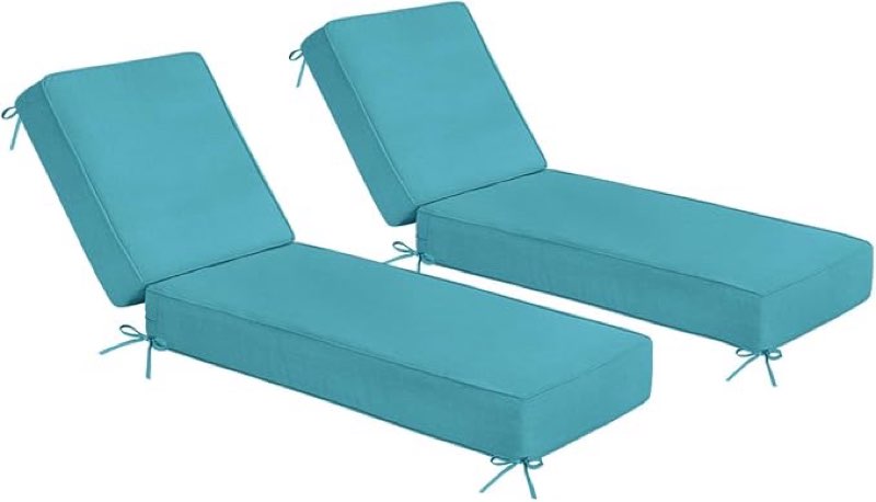 sundale outdoor olefin chaise lounge cushion set of 2, water-resistant patio lounge chair cushion, thick lounger pad with 4 straps teal, 80 x 26 x 6 inches