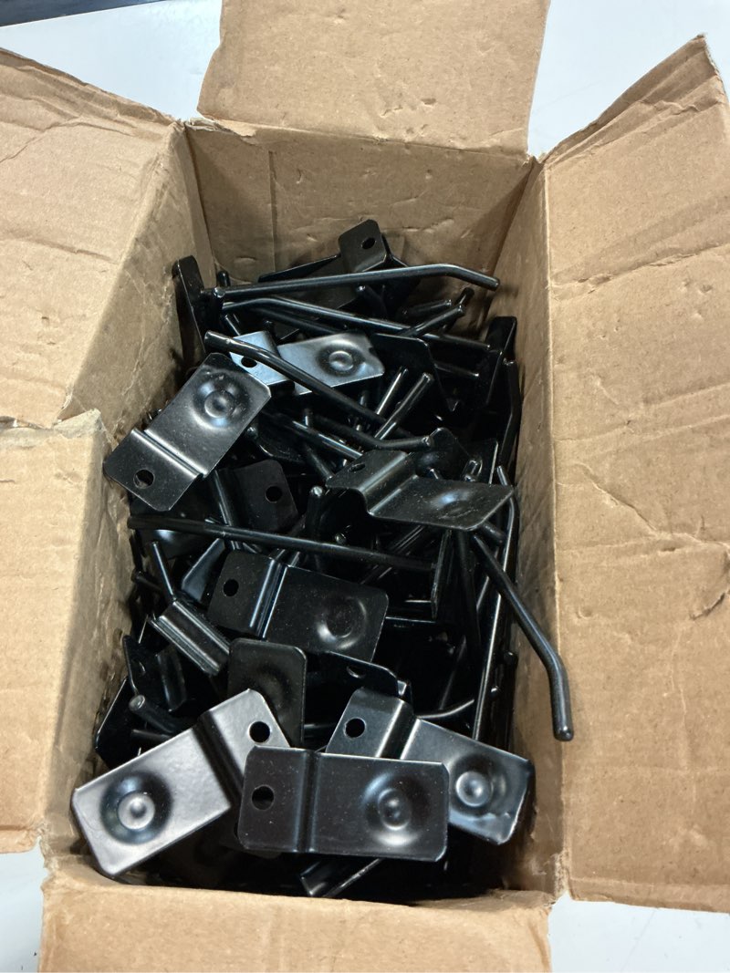 Condition photo showing Good Condition for 100 pcs 4 inch slatwall hooks, slat wall gridwall panel slat wall hooks slot board hangers pegs hanging accessories for garage shop room organization and commercial exhibition