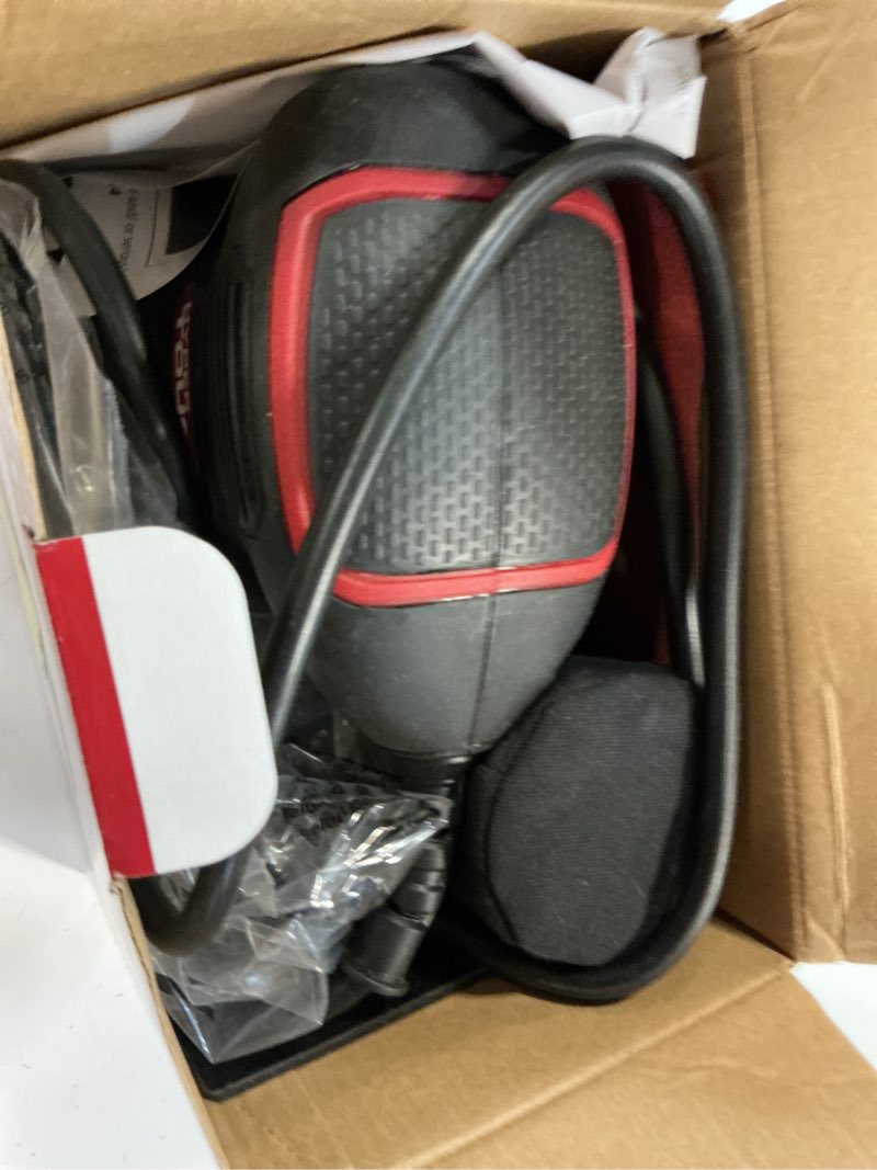 Condition photo showing As Is for hyper tough 2 amp corded 1/4 sheet palm sander with dust bag, vacuum hose adapter, punch plate & 3 sanding sheets (60, 80 & 120 grit)