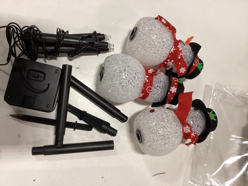 Condition photo showing As Is for LIGHTSHINE 3PCS Snowman Shape Solar Christmas Lights Decorations, Solar Landscape Pathway Stakes Lights, Outdoor Christmas Decor for Garden, Yard, Patio, Porch (Warm White)