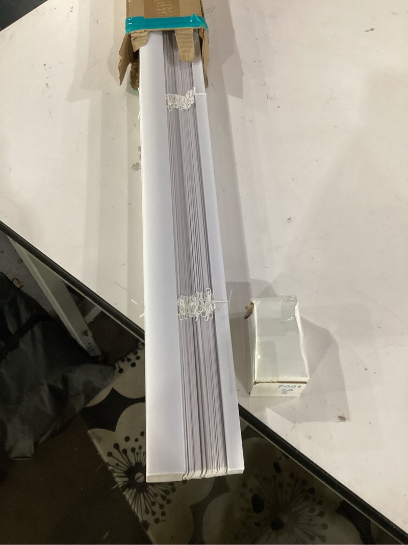 Condition photo showing Good Condition for lotus & windoware cordless mini blind, 1" vinyl slats, 35" wide x 60" long - white, window blinds for home and office, interior door blinds - light filtering 35"w x 60"h
