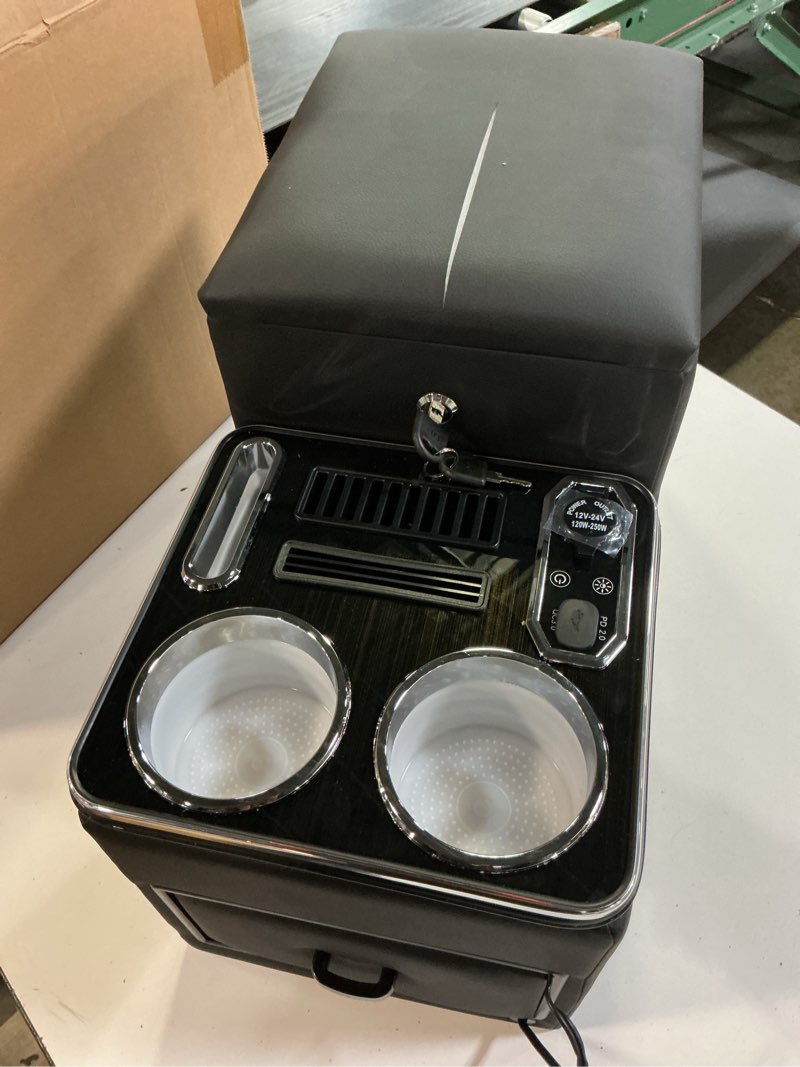 Condition photo showing As Is for universal center console, fast charging & 7-color led, black