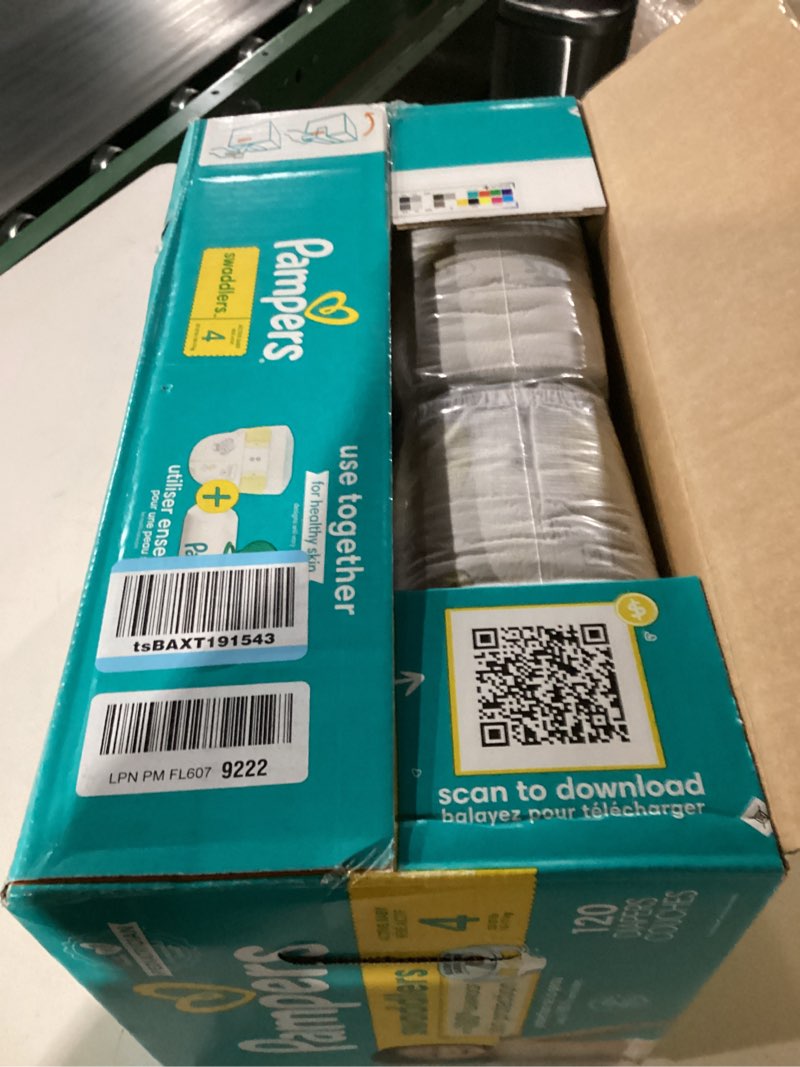 Condition photo showing New/Like New for Pampers Swaddlers Diapers, Size 4 (15-34 lbs), 120 Count, Absorbent, Keeps Baby Dry and Comfortable, Skin Safe Disposable Baby Diaper (Packaging May Vary) Size 4 120