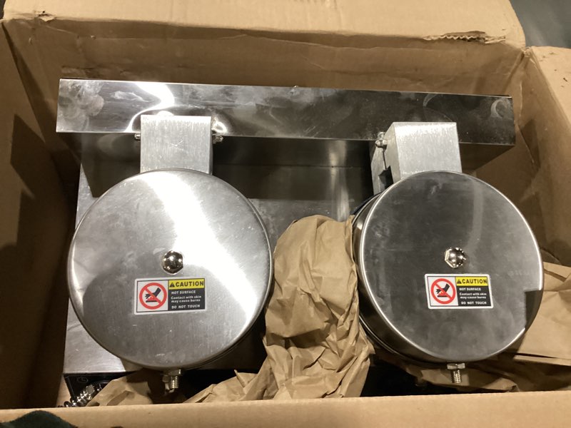 Condition photo showing Good Condition for not tested* vevor commercial waffle maker, dual-head round waffle baker machine, 2460w non-stick stainless steel belgian waffle iron with temp and time control, handle, for restaurant bakery snack bar family 2-head