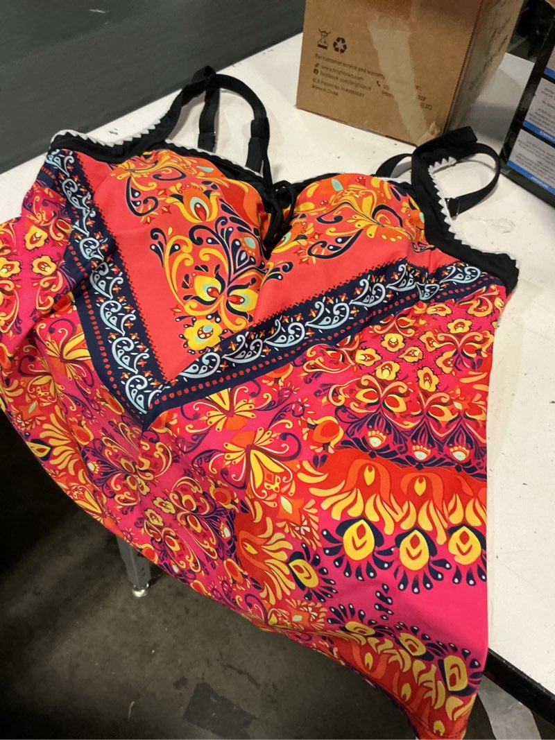 Condition photo showing Good Condition for modlily bowknot tankini swimsuits for women, tribal print two piece bathing suits, chic top with boy shorts x-large orange print