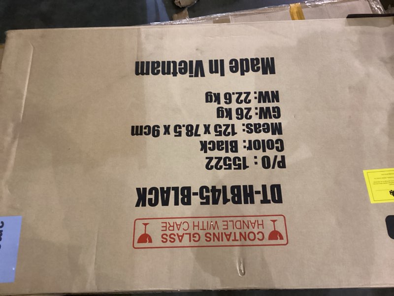 Condition photo showing As Is for FDW | 5-Piece Dining Table Set | Black | Glass Kitchen Table with 4 Upholstered Chairs and Faux Leather Cushions | Space-Saving and Modern Design | for Dining Room, Easy to Assemble Black Glass