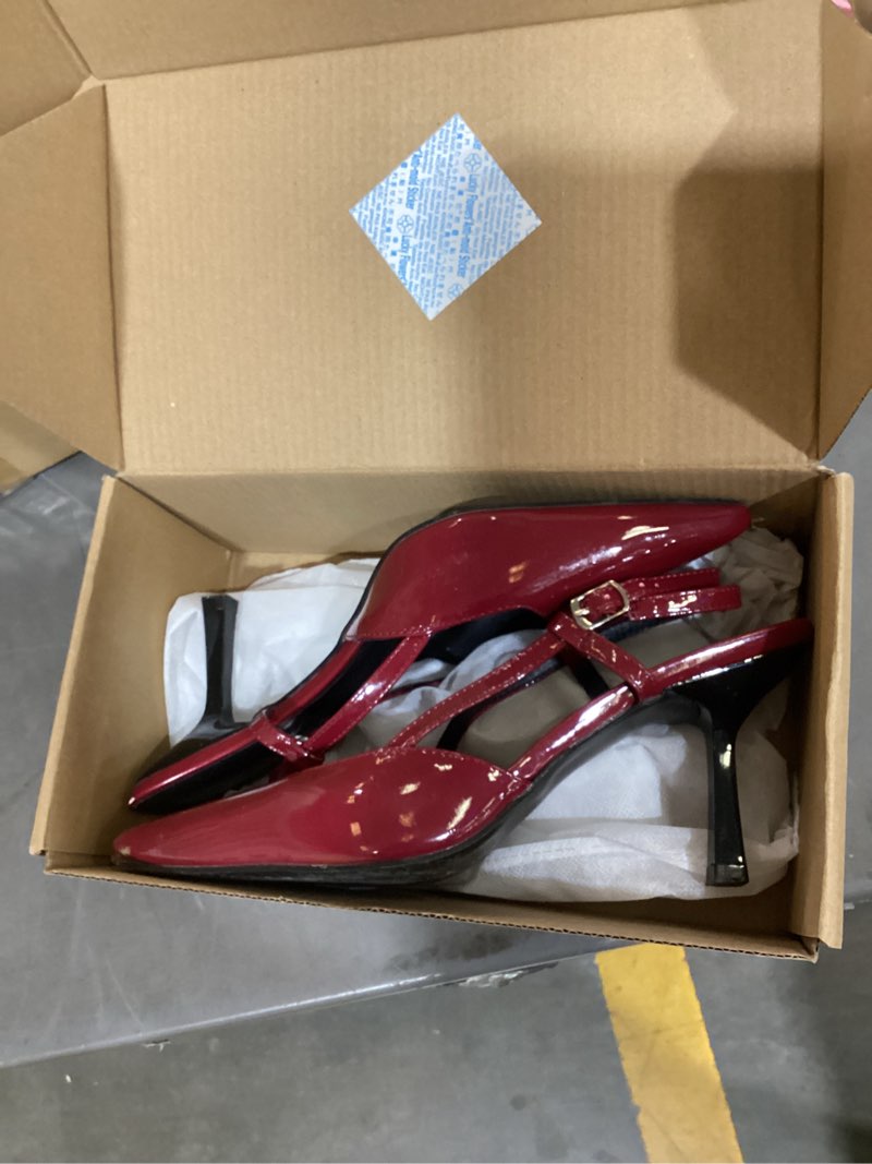 Condition photo showing Good Condition for camssoo womens kitten heels slingback pumps closed pointed toe stiletto dress shoes for work wedding party prom 8 burgundy patent