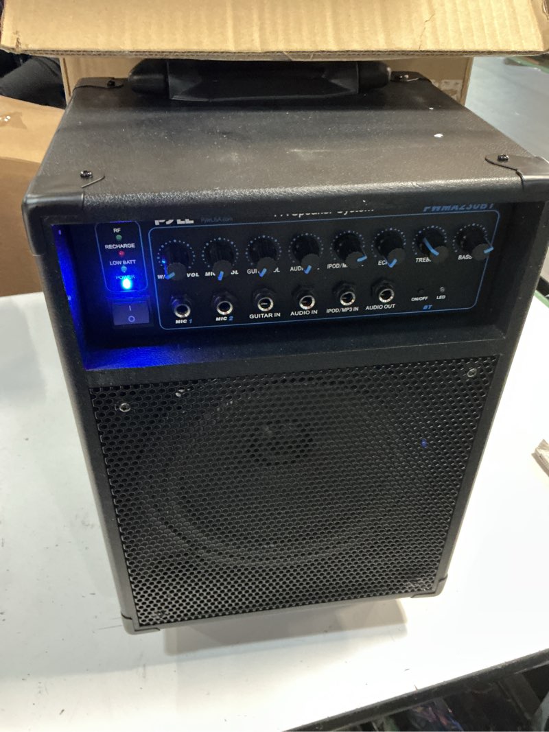 Condition photo showing Good Condition for pyle wireless portable pa system-400w bluetooth compatible rechargeable battery powered outdoor sound stereo speaker microphone set w/handle, wheels-1/4 to aux, rca cable