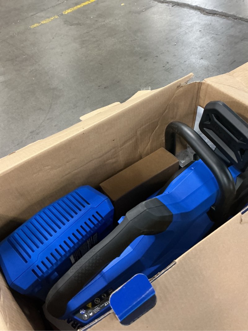 Condition photo showing As Is for kobalt gen4 40-volt 14-in battery 4.0 ah chainsaw battery included charger included