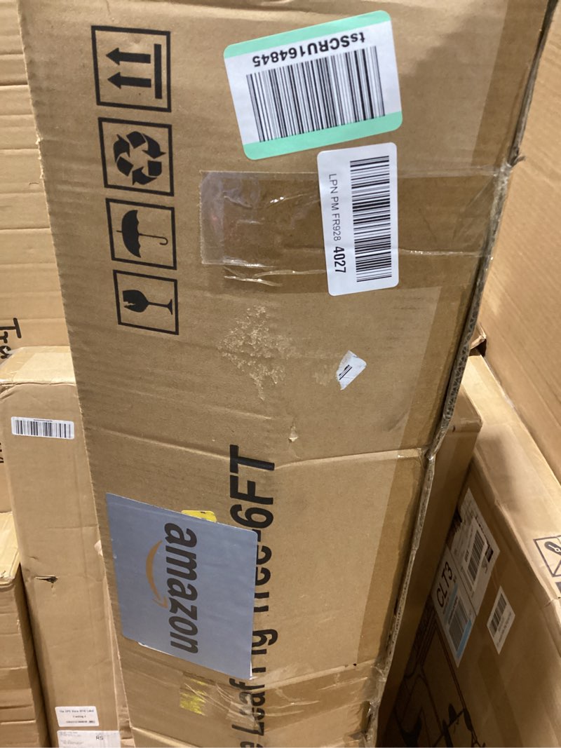 Condition photo showing As Is for artificial fiddle leaf fig tree with white planter and black pebble, 6 ft faux ficus lyrata with thi