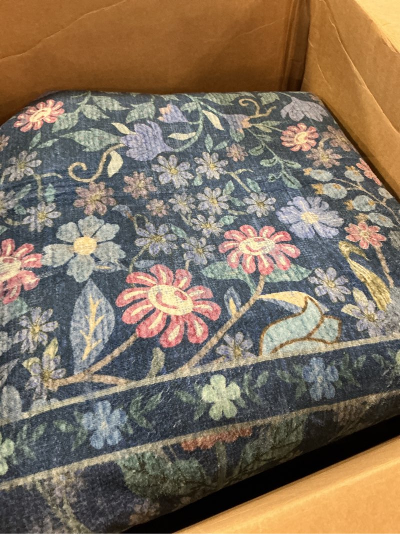 Condition photo showing Good Condition for vintage blue floral living room rug, 8x10 washable area rugs for dining room under kitchen table, bedroom, farmhouse forest ultra soft low pile stain resistant non-slip large carpet blue 8' x 10' (rectangular)