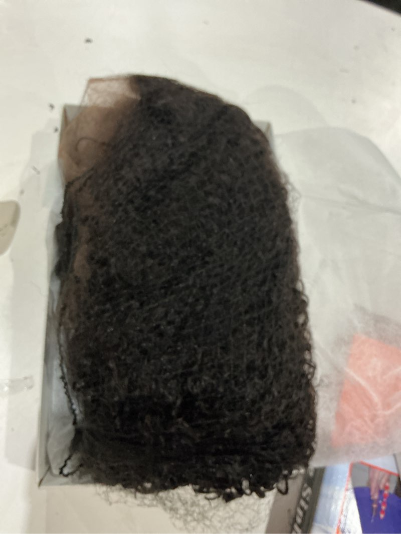 Condition photo showing As Is for fancy hair short curly human hair wig 13x4 lace front bob wig glueless brazilian virgin hair kinky curly wig hd transparent lace frontal wig for black women (natural black 12 inch) natural black 12inch