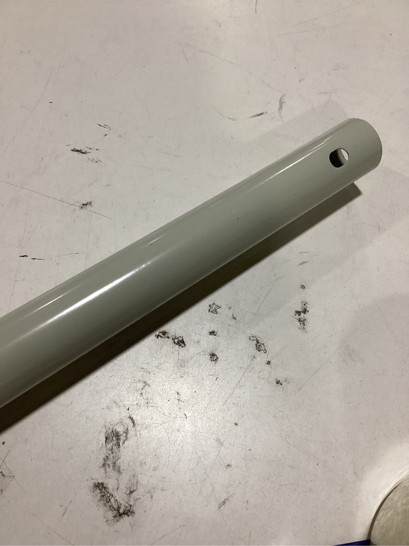 Condition photo showing As Is for 1 pack 1.5'' dia umbrella replacement lower pole, heavy steel patio umbrella bottom pole replacement, 1.7 mm thickness, no bullet buckle outdoor white 33.5''
