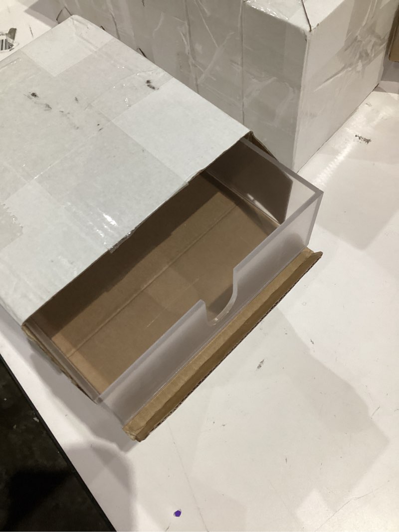 Condition photo showing Good Condition for 3 pack clear acrylic napkin holders, 5.5 inch square cocktail napkin dispenser for table, bathroom, kitchen, dinner party essentials