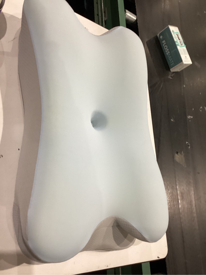 Condition photo showing As Is for cervical neck pillow for pain relief, ergonomic side sleeper pillow for sleeping, orthopedic contour memory foam bed rest pillows for sleeping, cooling cervical pillow for back stomach sleepers white & grey