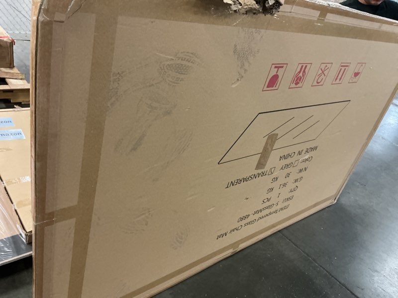 Condition photo showing Good Condition for [tempered glass] 48" x 80" glass chair mat, 1/5" thick office chair mat for carpet or hardwood floor, heavy duty hard chair mats with round corner and polished edge, carpeted floor protector 48x80 transparent