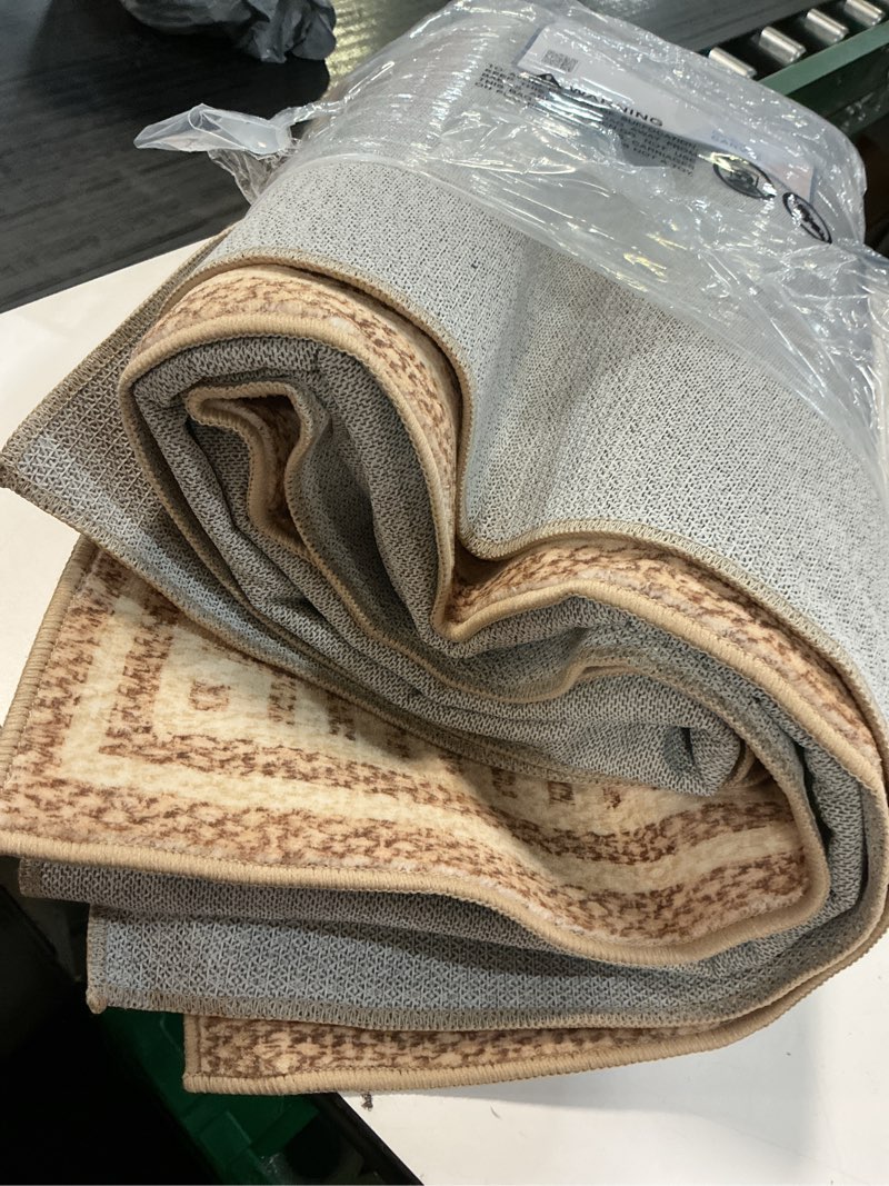 Condition photo showing Good Condition for garveehome washable rug 5x7 for bedroom large living room rug with rubber backing casual striped border throw carpet modern contemporary area rug for dining room nursery entry, khaki khaki 5' x 7' (rectangular)