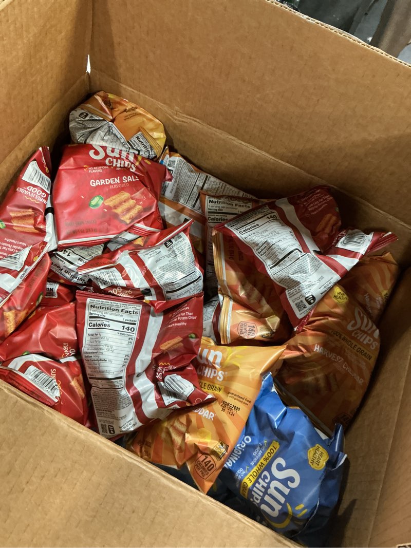Condition photo showing Good Condition for ( use By :12/16 2025) SunChips 100% Whole Grain Chips, Variety Pack, 1 oz Bags, Pack of 40, No Artificial Flavors, Colors Variety Pack 40 Count (Pack of 1)